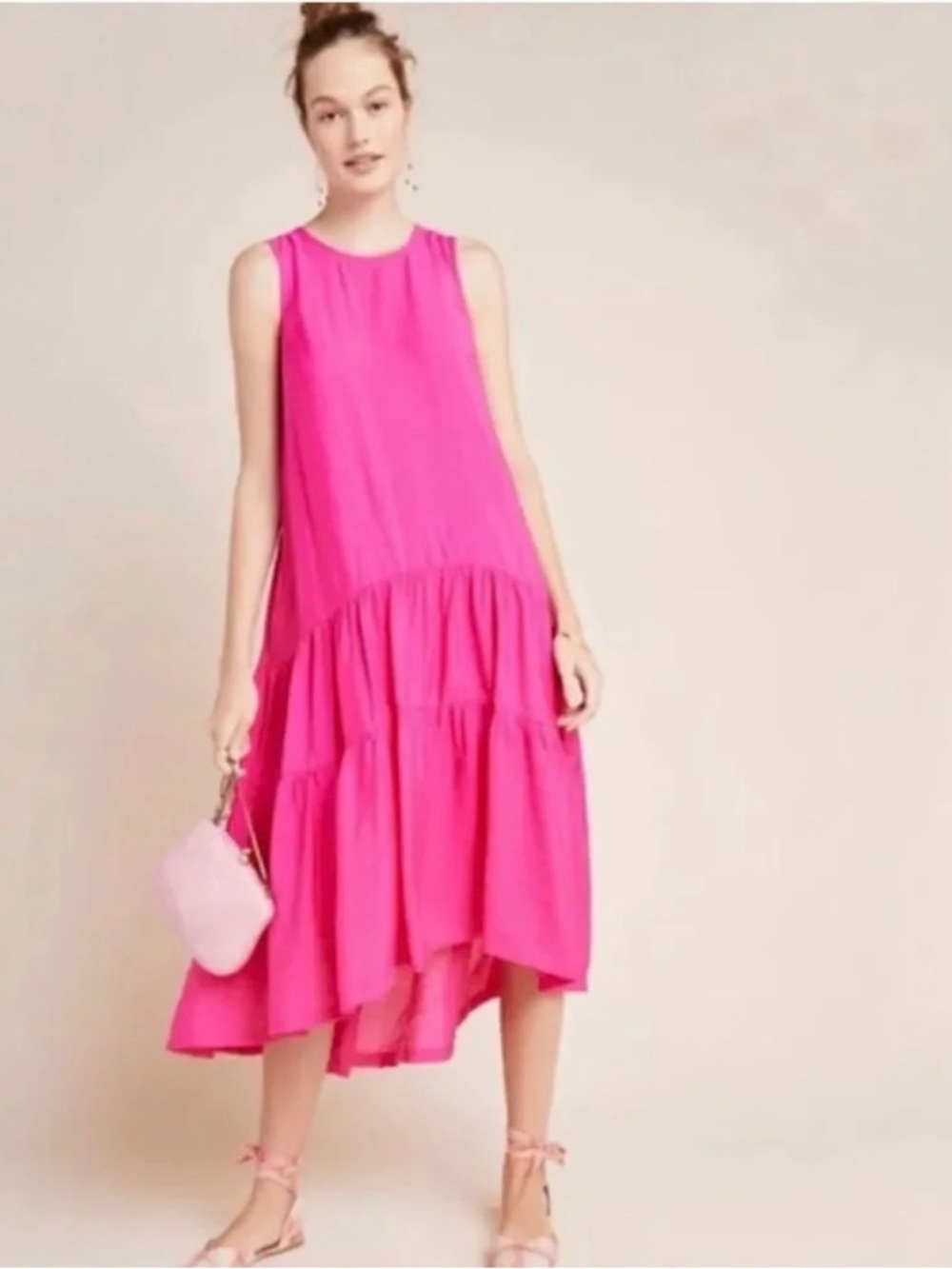 Anthropologie Maeve Marlene Tiered Midi Dress Pink